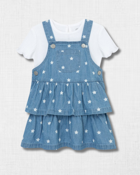 Camiseta Blanca y Peto Vaquero con Estrellas Little Me (18M)